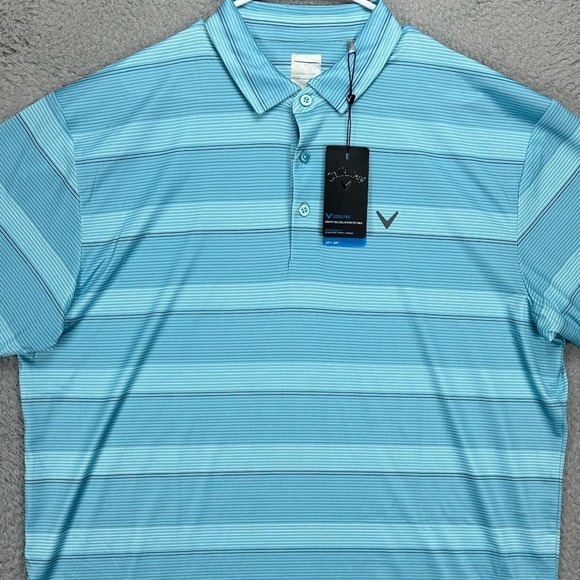 Callaway Opti-Dri Golf Polo Shirt Mens XL Blue Balance Stripe Rugby‎ Stretch NEW - Picture 1 of 10